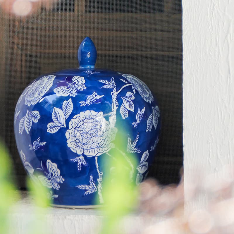 Blue Peony Ceramic Storage Jar detail 3