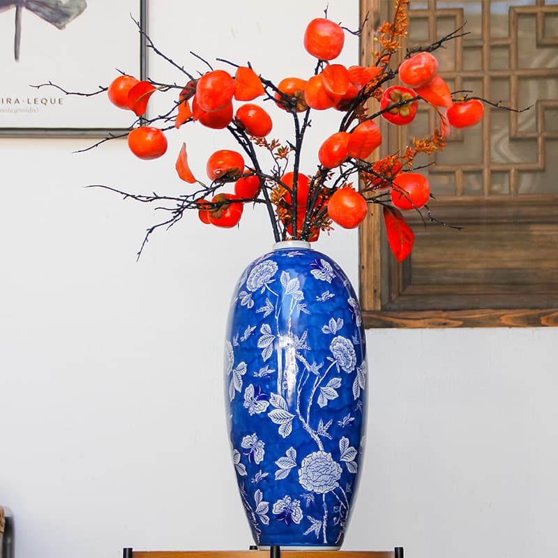 Blue Peony Ceramic Storage Jar detail 4