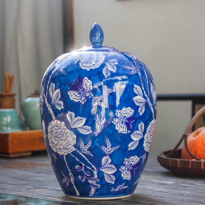 Blue Peony Ceramic Storage Jar