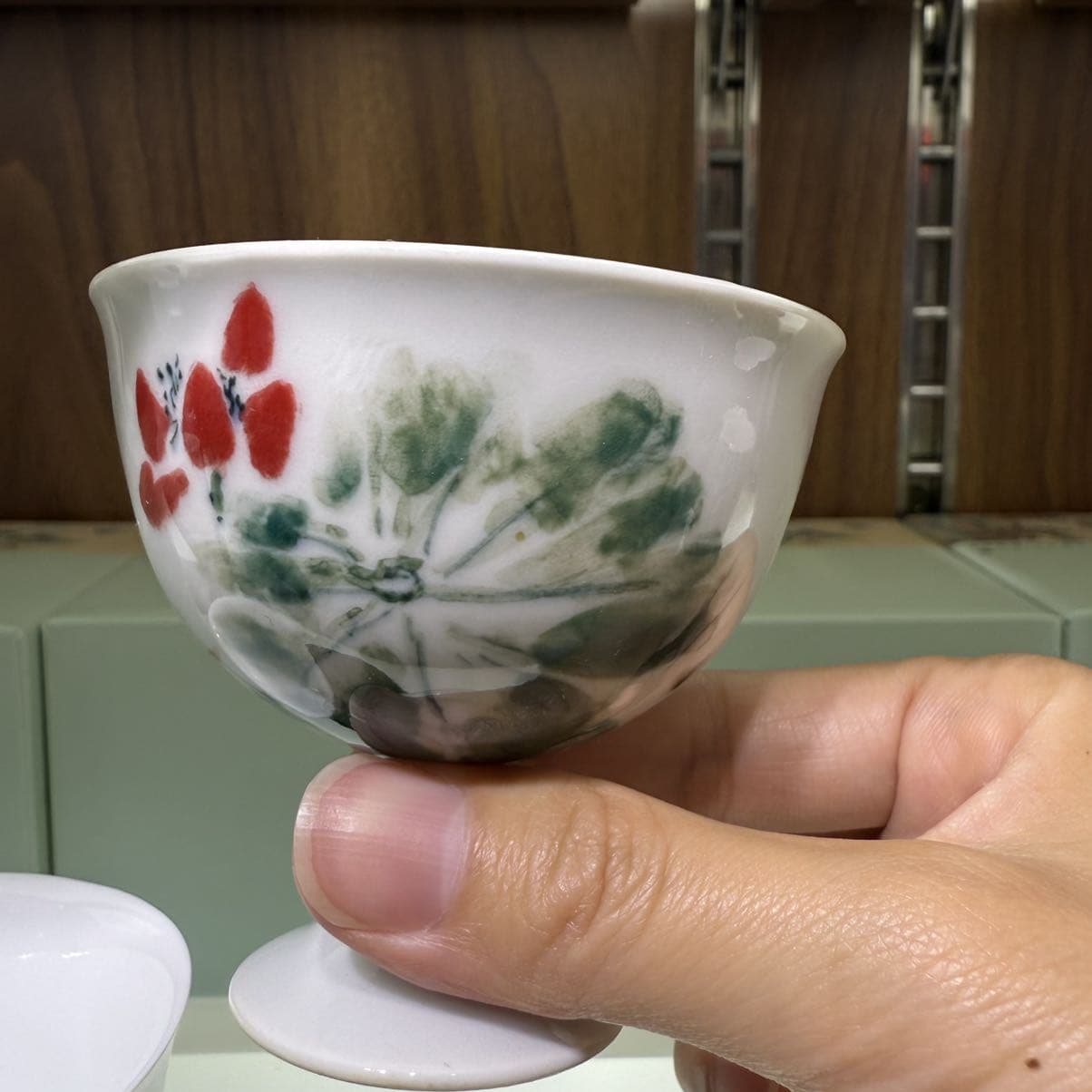 Lotus Stem Hand-Painted Tea Cup detail 3