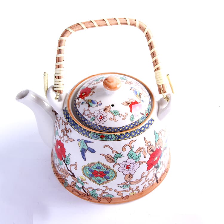 Rattan-Handle Ceramic Teapot detail 2