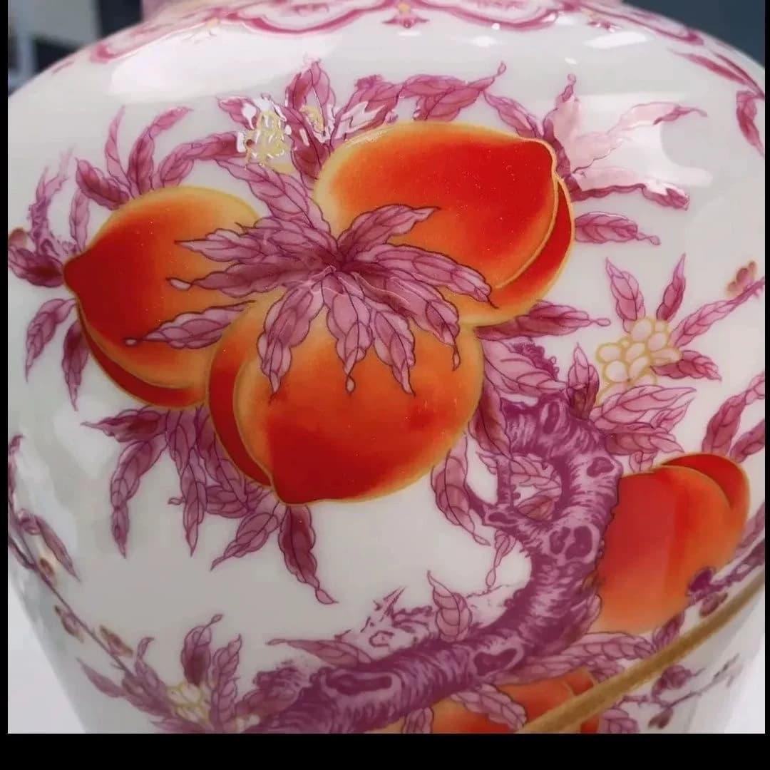 Red Floral Ceramic Display Vase detail 4