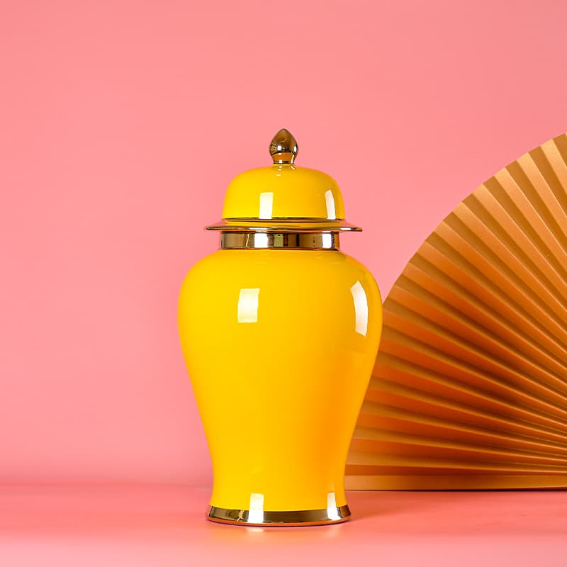 Yellow Lidded Ceramic Ginger Jar detail 3