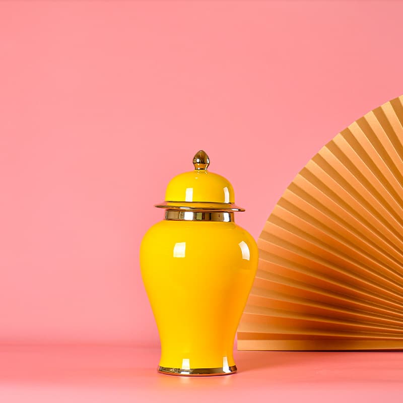 Yellow Lidded Ceramic Ginger Jar detail 4